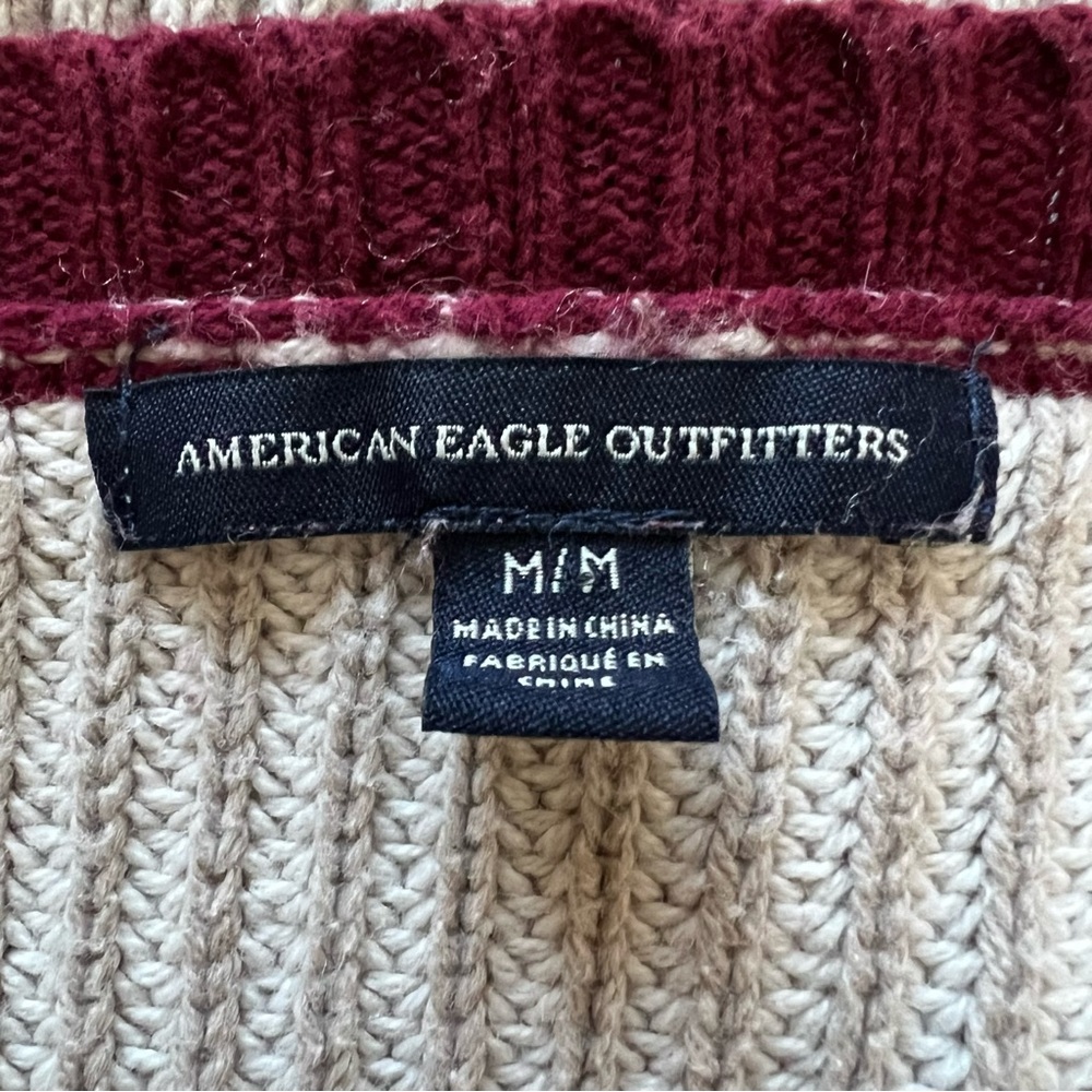 AMERICAN EAGLE OUTFITTERS Sweater Women's Size Medium Maroon Cream Long Sleeve - Picture 4 of 7